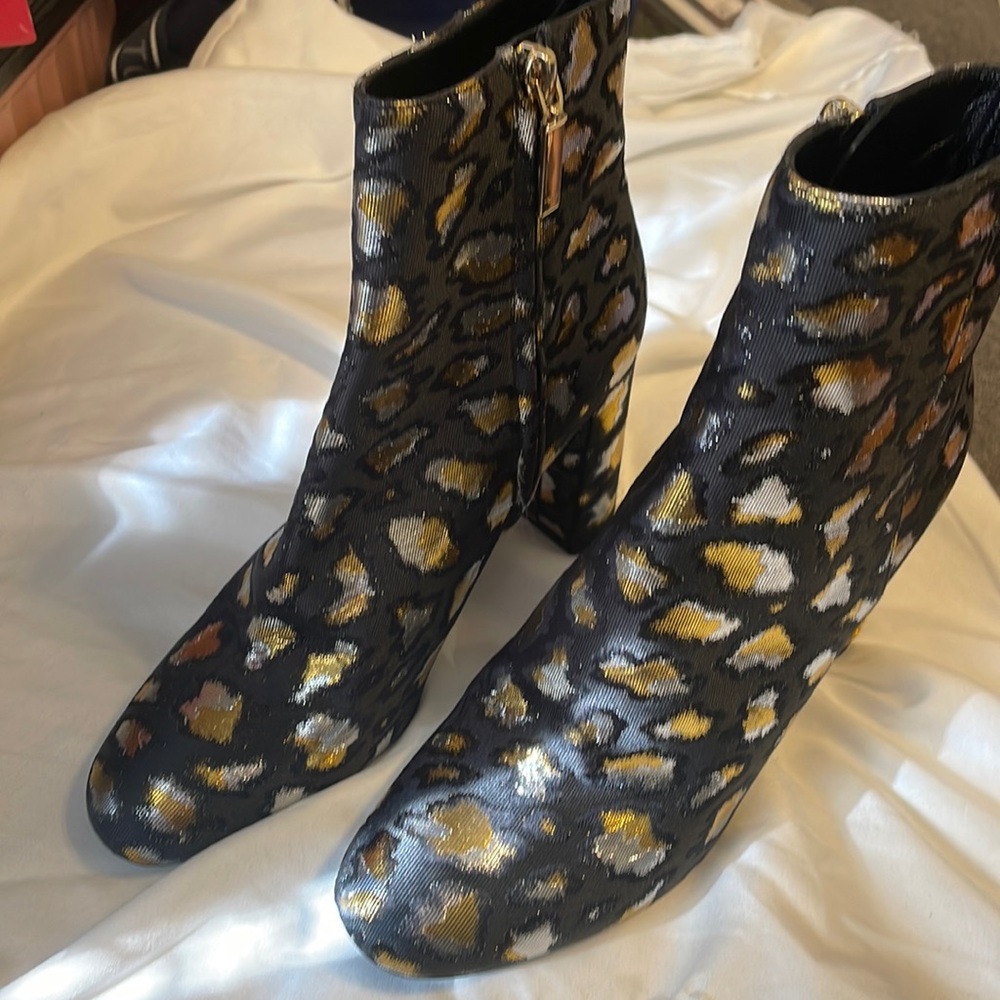 Gold silver and black ankle boots